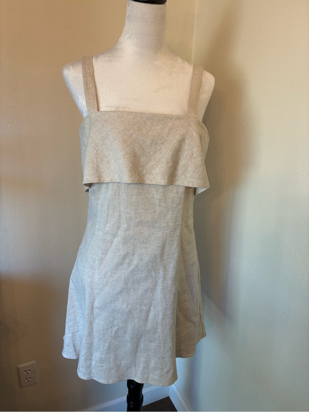 Banana Republic Beige Square-Neck Mini Dress Linen Blend
